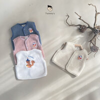 Áo gile lông cừu thêu sóc nâu dày dặn mùa đông cho bé trai bé gái