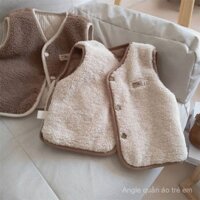 Áo gilê lót nhung dày dặn cho bé Áo Gilê lông cừu cổ điển trẻ em bé trai bé gái phong cách Hàn Quốc mặc hai mặt cho trẻ sơ sinh