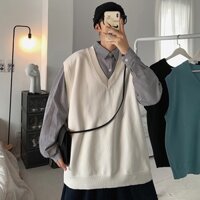Áo gile nam len bigsize thời trang ulzzang hàn quốc áo len nam gile form rộng cổ V kiểu vest mặc ngoài thời trang đi học