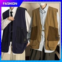 Áo gilê nam nữ kiểu phao đen ngầu cá tính Hàn bigsize form rộng hot street menswear túi hộp