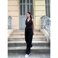 Áo gile nữ 2 túi cơi ,áo vest cổ tim sát nách 3 màu xinh xắn - ĐEN - M<62kg