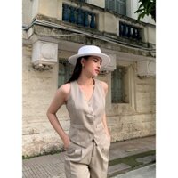 Áo gile nữ 2 túi cơi ,áo vest cổ tim sát nách 3 màu xinh xắn - BE - M<62kg