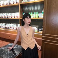 Áo gile nữ 2 túi cơi ,áo vest cổ tim sát nách 3 màu xinh xắn - BE - S<52kg