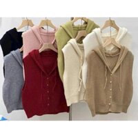 Áo GILE Nữ, áo GILE len có mũ cúc dọc hàng QCCC phong cách VINTAGE màu đen trắng xám be nâu - RB