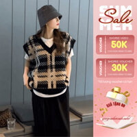 Áo Gile Nữ Len Dệt Mềm Mại, Áo Gile Cố Chữ V Phối Kể Sọc Phong Cách Nữ Sinh Hàn Quốc Hàng có sẵn