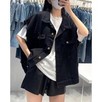 Áo Gile Nữ Tay Xước Dáng Dài 2 Màu - Áo Khoác Jeans Nữ Túi Trước G0343