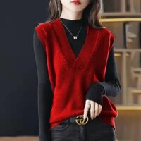Áo gile trơn nữ mỏng cổ tim chất đẹp, Gile trơn basic Hàn Quốc form suông phong cách ulzzang Haint Boutique - Màu đỏ