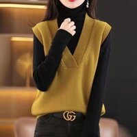 Áo gile trơn nữ mỏng cổ tim chất đẹp, Gile trơn basic Hàn Quốc form suông phong cách ulzzang Haint Boutique - Màu Vàng