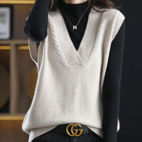 Áo gile trơn nữ mỏng cổ tim chất đẹp, Gile trơn basic Hàn Quốc form suông phong cách ulzzang Haint Boutique - Màu trắng kem