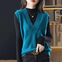 Áo gile trơn nữ mỏng cổ tim chất đẹp, Gile trơn basic Hàn Quốc form suông phong cách ulzzang Haint Boutique - Màu Xanh Dương