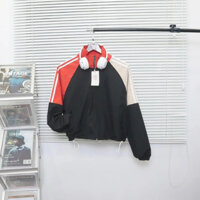 Áo Gió Thể Thao Croptop Có Mũ Phối Màu Sành Điệu, Chống Gió, Chống Nước | Áo Khoác Năng Động Cho Nữ