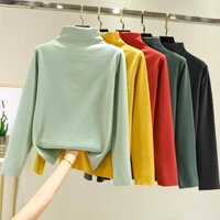 Áo giữ ấm cổ cao nửa áo mặc trong cho nữ áo phông lông nhám dài tay lót nhung phối bên trong mùa đông cho nữ áo dày giữ ấm dễ phối kiểu Tây