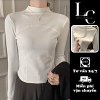 Áo giữ nhiệt cổ 3 phân chất thun co dãn dày dặn, Áo giữ nhiệt nữ thiết kế vạt eo phong cách Hàn Quốc