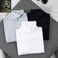 Áo Giữ Nhiệt Nam Faxian Áo Thun Nam Tay Dài Có Cổ Cao Lót Nỉ Cotton Thu Đông Giữ Ấm Thể Thao Cao Cấp Màu Trắng Đen Ghi