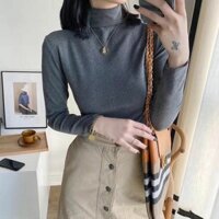 Áo Giữ Nhiệt Nữ Cổ Cao 3 Phân Túi Zip Đẹp  - GHI