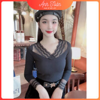 Áo giữ nhiệt nữ phối ren (6209) chất liệu co giãn 4 chiều freesize 40-70kg