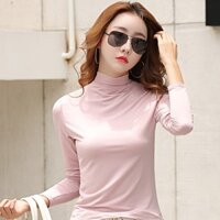 Áo giữ nhiệt nữ thu đông cổ lọ vải cotton co giãn - HỒNG