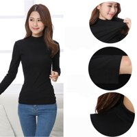 Áo giữ nhiệt nữ thu đông cổ lọ vải cotton co giãn nhiều màu lạ mắt - Hồng - free size