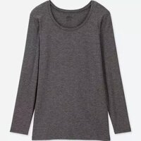 Áo giữ nhiệt Uniqlo nữ 2019 cổ tròn Nhật Bản màu xám sẫm - 408236