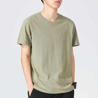 áo gymshark áo tập gym nam Áo phông ngắn tay màu xanh quân đội áo phông nam màu trơn cổ tròn ống đứng rộng rãi màu trơn không cổ co giãn ngắn t2025 mẫu mới