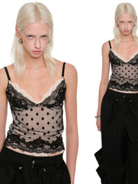 Áo hai chấm bi ren nhỏ dành cho nữ không tay