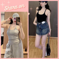 Áo hai dây body đuôi tôm màu trơn vintage Shara SR1130 Áo thun vạt bầu sát nách body dễ phối đồ dạo phố siêu xinh