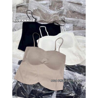 Áo Hai Dây Có Mút Ngực Bra Su Đúc Dáng Croptop Không Viền Dây Áo Điều Chỉnh Được