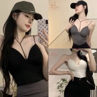 Áo hai dây croptop phối dây cổ sexy quyến rũ, áo hai dây có mút ngực thời trang nữ