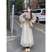 Áo Hai Dây Hoa Sơn Dầu Cổ Điển Kiểu Pháp Áo Chống Nắng Váy Dài Nửa Dài Bộ Đồ Thời Trang Mẫu Mới Mùa Hè Cho Nữ
