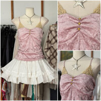 Áo hai dây nhung size S ngực 70-90 dài 53