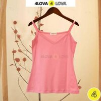 Áo hai dây nữ cổ tim trơn basic 4LOVA chất liệu cotton mềm mại, quyến rũ - HỒNG SEN,S