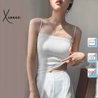 Áo hai dây nữ quây ngang ngực kiểu ống, áo 2 dây trơn basic gân kẻ tăm ôm body phong cách Hàn Quốc - Xiaxue | AB28