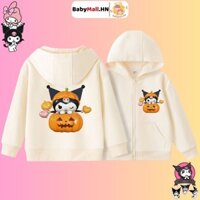 Áo Halloween dáng Hoodie bé gái BABYMALL,  Áo khoác nỉ khoá kéo có mũ Kuromi cho bé chất cotton