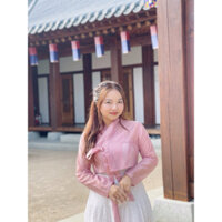 Áo HanBok cách tân trong suốt màu hồng phấn