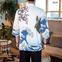 Áo Haori Sakura Cá Chép Sóng Trắng  cao cấp, mã A08