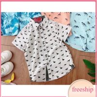 Áo hè cho bé 2-8 tuổi cộc tay cổ đức in hình hàng xuất, Áo sơ mi bé trai khỏe khoắn thời trang