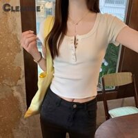 Áo Henley có gân ngắn tay dành cho nữ Clemine có chi tiết nút