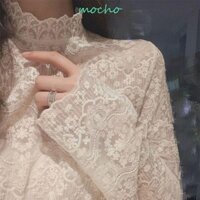 Áo hoa ren MOCHO, Lưới xuyên thấu Áo dài tay trong suốt, Áo sơ mi đi biển thời trang phong cách Hàn Quốc Áo chui đầu cổ nửa cổ cao cho bé gái