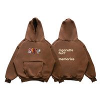 ÁO HODDIE BASIC UNISEX "MEMORIES" MÀU NÂU CHOCOLATE FORM BOXY | ALEKSTUDIO