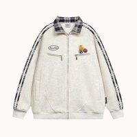 Áo hoodie 2024 nữ Mỹ kẻ Caro Thu Đông cho cặp đôi áo khoác bóng chày lót nhung thể thao cổ bẻ thoải mái mẫu mới Áo khoác