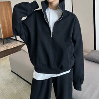 Áo hoodie Áo Hoodie bán khóa kéo cổ điển kiểu Mỹ Áo khoác nam cổ cao polo Vai nặng nề mùa thu đông áo chui đầu đường phố cao cổ cho nam