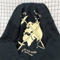 ÁO HOODIE - ÁO KHOÁC NỈ NGOẠI Dây full zip Ảnh Thật HOOIDE MỚI in HÌNH TRÁI ĐẤT WORLD - Đen - L