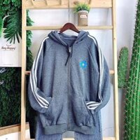 ÁO HOODIE - ÁO KHOÁC NỈ NGOẠI Thêu Sticker Hoa Cúc  3 Line Hoa Cúc - Ảnh Thật - Xám - &amp;lt65kg
