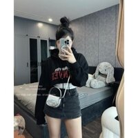 Áo Hoodie Áo Nỉ Croptop Dài Tay Có Bo Tay In Chữ Cá Tính Kèm Áo Ba Lỗ 40-70kg Mẫu AONICROPTOPAOBALO. D350