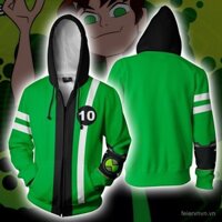 Áo hoodie Ben 10 có áo khoác in 3D có khóa kéo Áo len thời trang F8FC