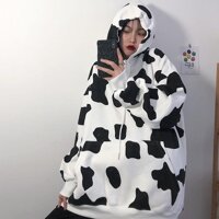 Áo hoodie bò sữa nữ form rộng dài vải nỉ chất đẹp giá rẻ hàng quảng châu  áo thu đông unisex Ulzzang 2022 - Trắng - XL