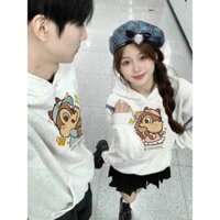 Áo Hoodie cặp đôi in hình hoạt hình siêu dễ thương mùa đông 2024 Áo thun dài tay dáng rộng mới