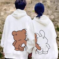 áo hoodie cặp đôi phom rộng dễ thương hình chú gấu bóp mong in sau áo