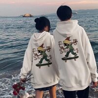 Áo hoodie cặp mùa đông, áo hoodie cặp in hoạt hình trượt ván chất liệu cao cấp cổ tròn dài tay