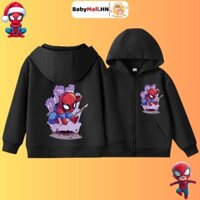 Áo Hoodie cho bé trai BABYMALL  Áo khoác nỉ có mũ cho bé hình Người Nhện Spiderman, khoá kéo kèm túi
